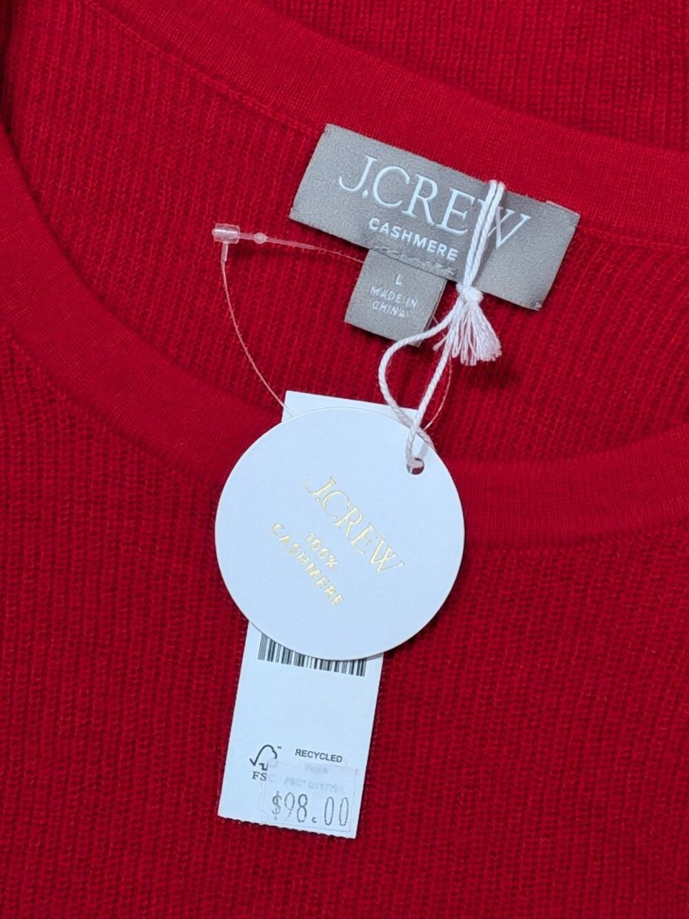 NWT J. CREW 100% Cashmere Short Sleeve Sweater Red Womens size L - Picture 9 of 14